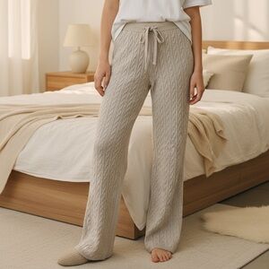 Cable knit cashmere pants